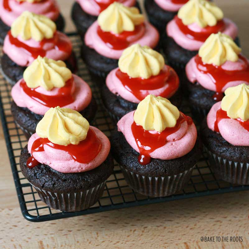 German Fan Cupcakes (Chocolate Cupcakes with Raspberry Vanilla Buttercream) | Bake to the roots