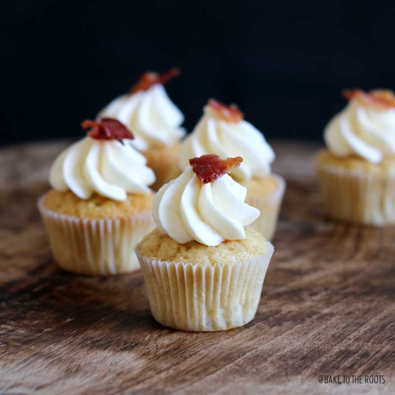 Maple Bourbon Cupcakes with Maple Buttercream and Maple Glazed Bacon | Bake to the roots