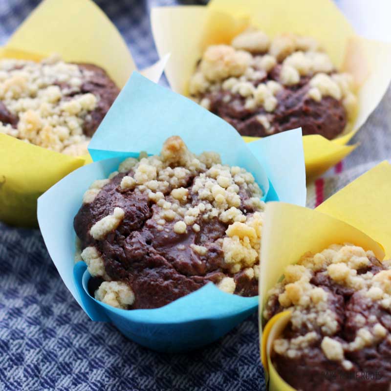 Chocolate Nougat Cheesecake Streusel Muffins | Bake to the roots