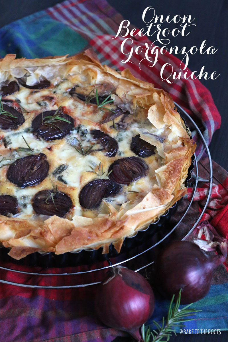 Onion Beetroot Gorgonzola Quiche | Bake to the roots