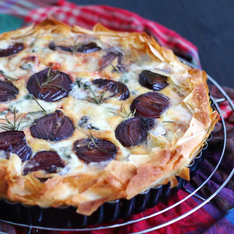 Onion Beetroot Gorgonzola Quiche | Bake to the roots