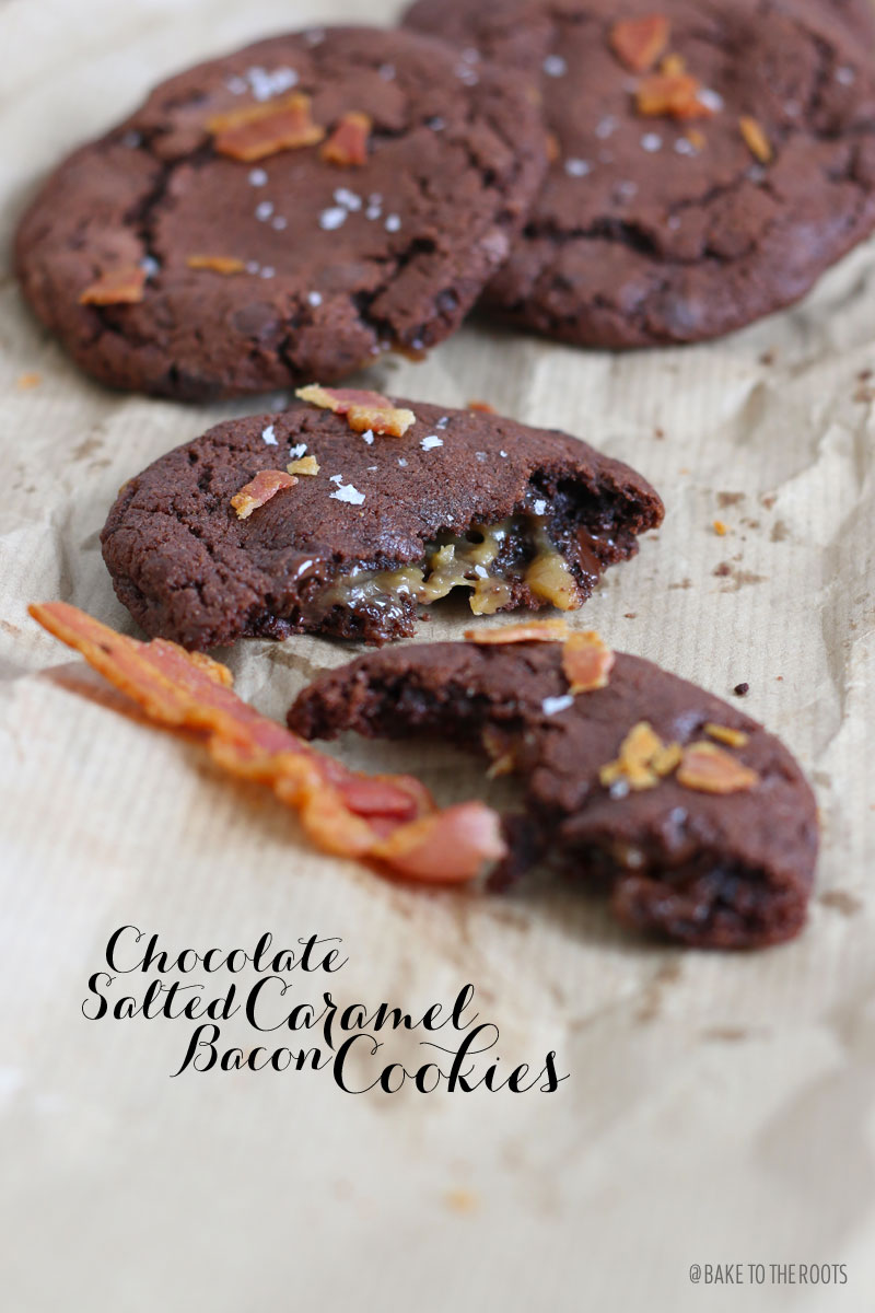 Chocolate Salted Caramel Bacon Cookies | Bake to the roots