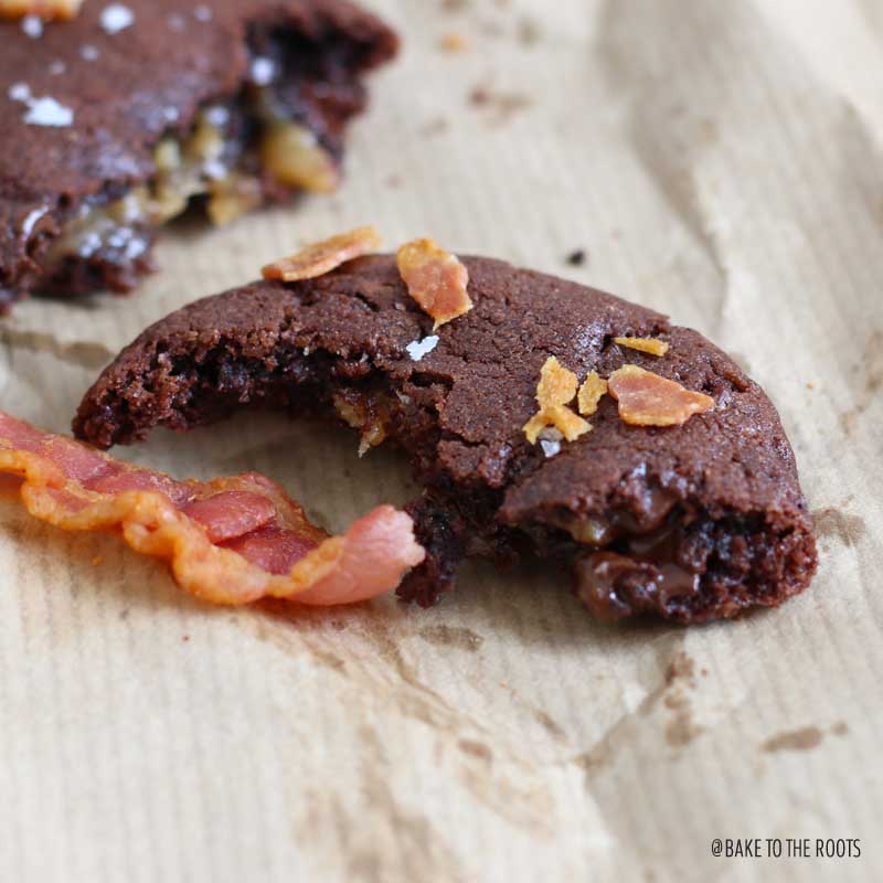 Chocolate Salted Caramel Bacon Cookies | Bake to the roots