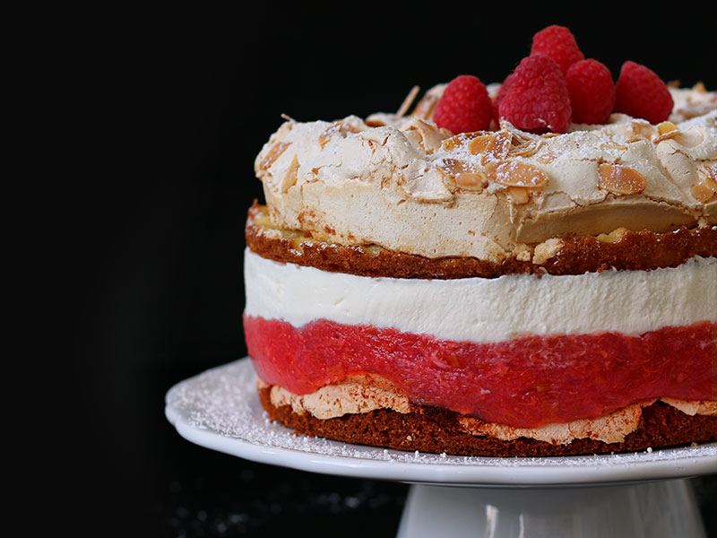 Rhubarb Raspberry Meringue Cake | Bake to the roots