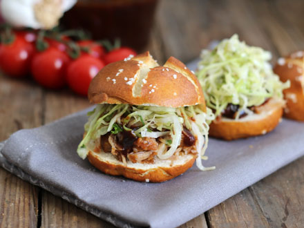 Pretzel Roll Pulled Pork Sliders with Krautsalat | Bake to the roots