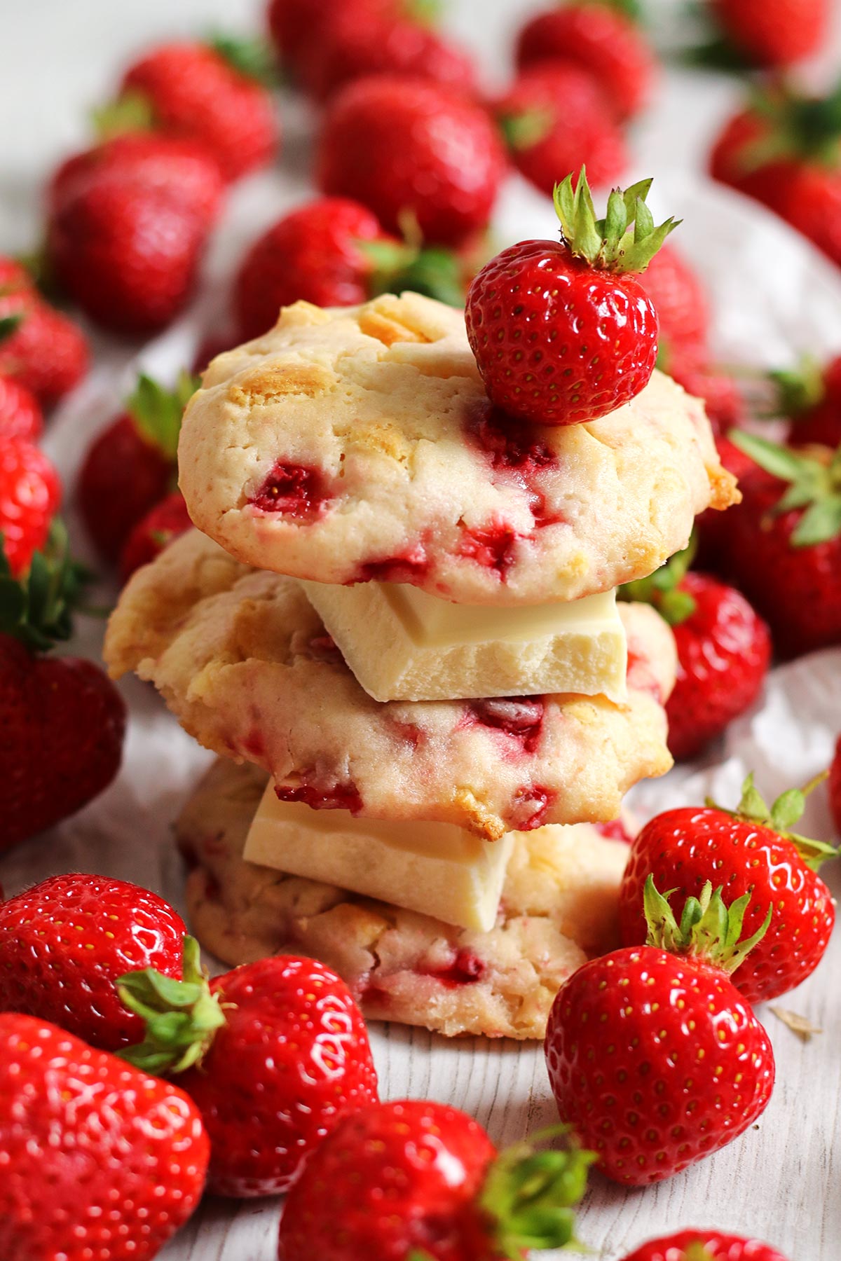 White Chocolate Cream Cheese Strawberry Cookies | Bake to the roots