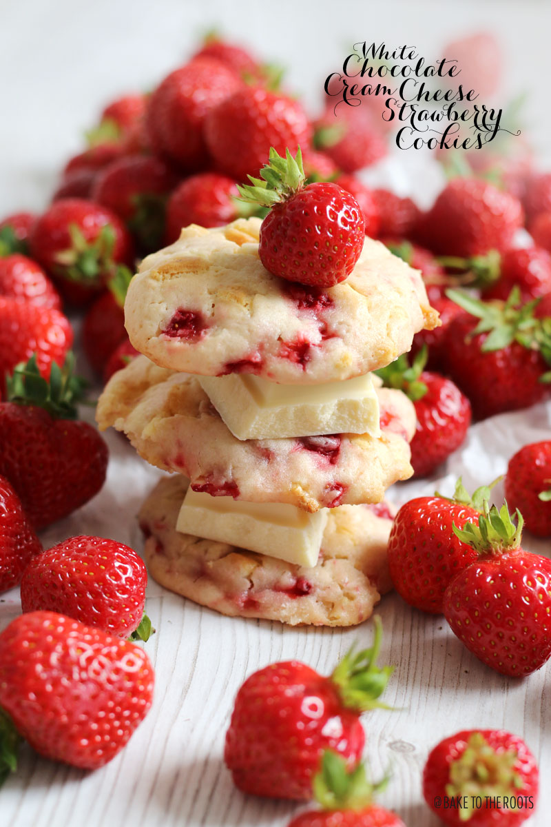 White Chocolate Cream Cheese Strawberry Cookies | Bake to the roots