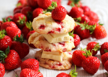 White Chocolate Cream Cheese Strawberry Cookies | Bake to the roots
