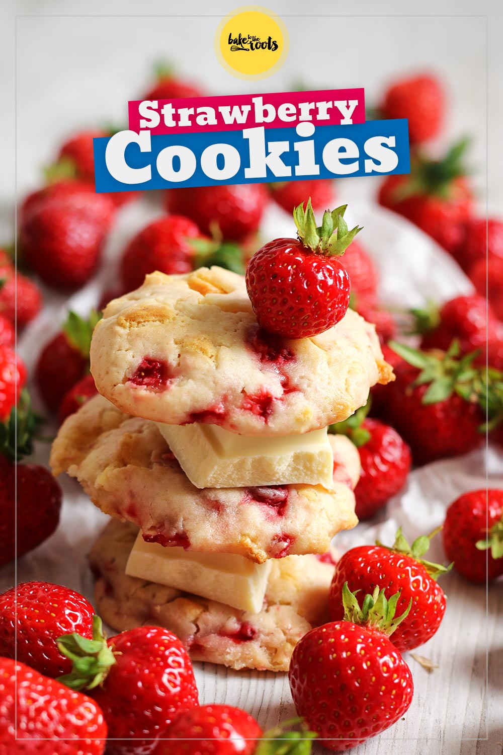 White Chocolate Cream Cheese Strawberry Cookies | Bake to the roots