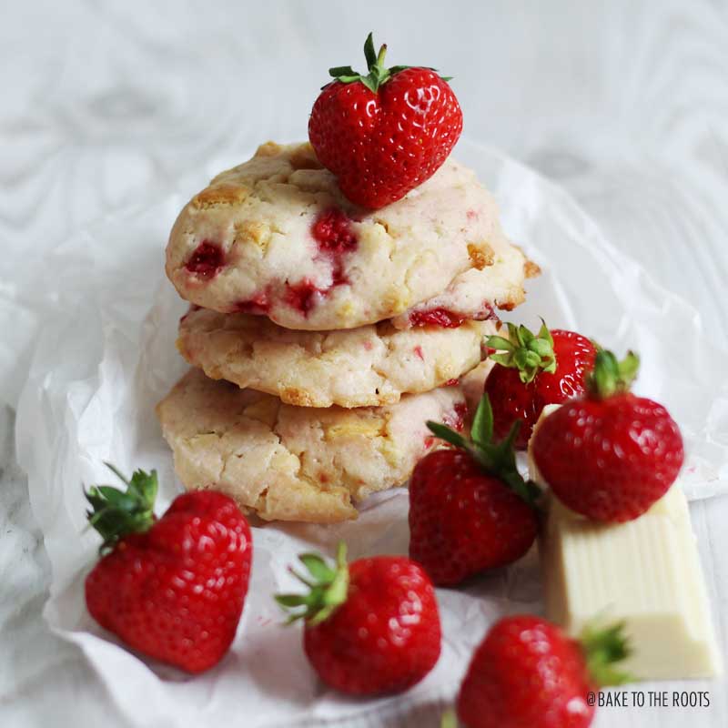 White Chocolate Cream Cheese Strawberry Cookies | Bake to the roots