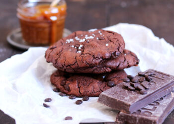 Nutella & Salted Caramel Stuffed Double Chocolate Chip Cookies | Bake to the roots