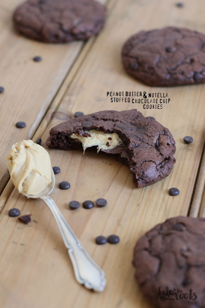 Peanut Butter & Nutella Stuffed Chocolate Chip Cookies | Bake to the roots