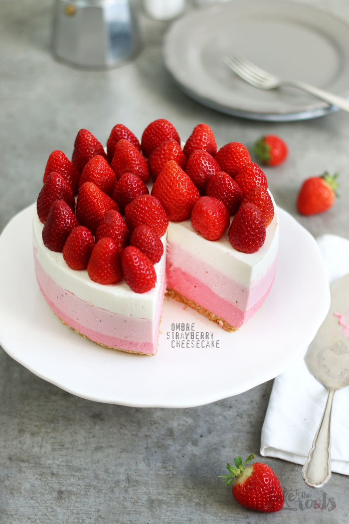 Strawberry Ombre Cheesecake with Salted Pretzel Base