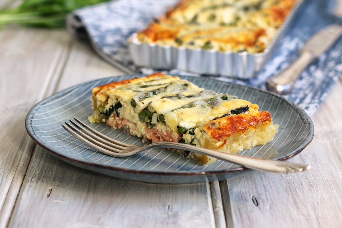 Smoked Salmon & Green Asparagus Quiche | Bake to the roots