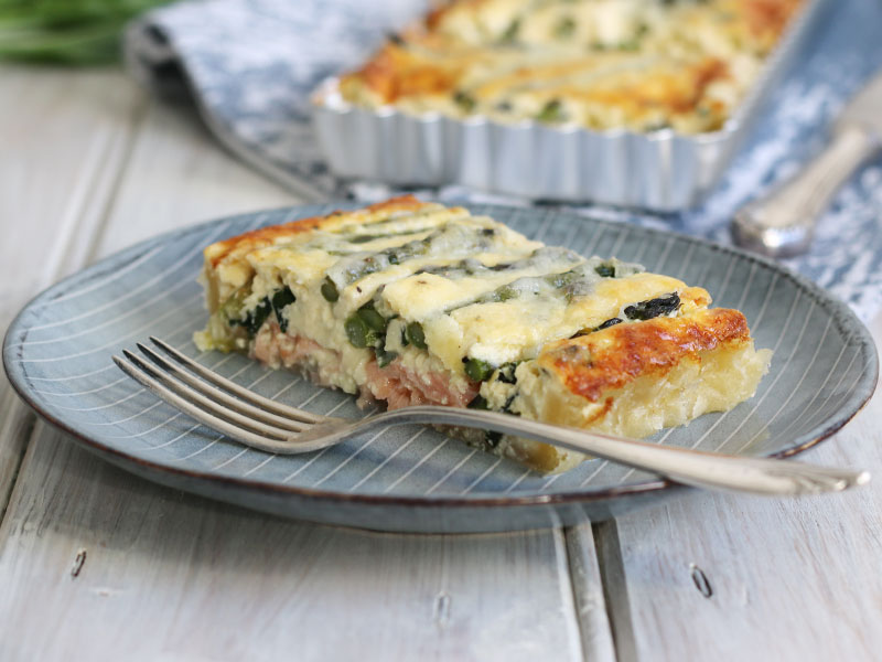 Smoked Salmon & Green Asparagus Quiche | Bake to the roots
