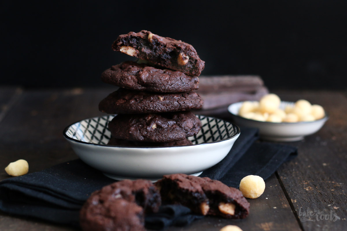 Double Chocolate Macadamia Nut Cookies | Bake to the roots