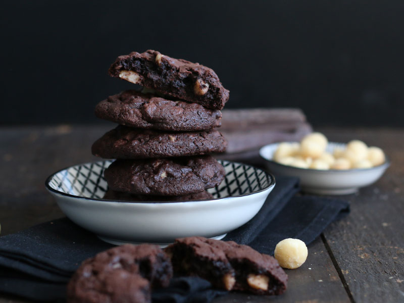 Double Chocolate Macadamia Nut Cookies | Bake to the roots