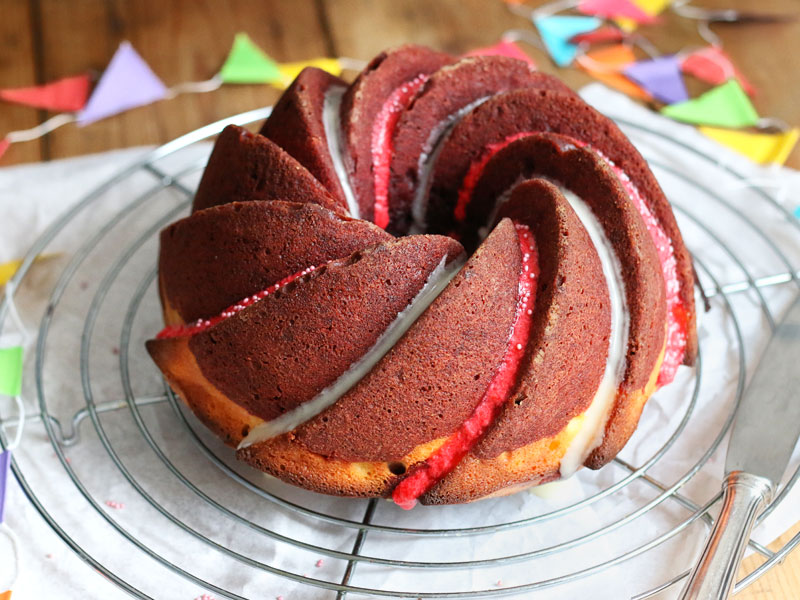 Red Velvet Cheesecake Bundt Cake | Bake to the roots
