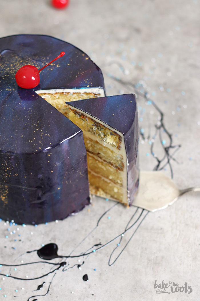 Galaxy Cake with Mirror Glaze | Bake to the roots