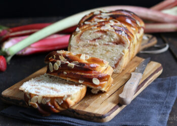 Rhubarb Strawberry Almond Swirl Bread | Bake to the roots