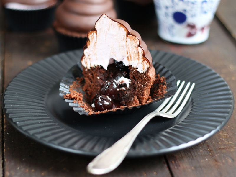 Chocolate Amarena Cherry Hi-Hat Cupcakes | Bake to the roots