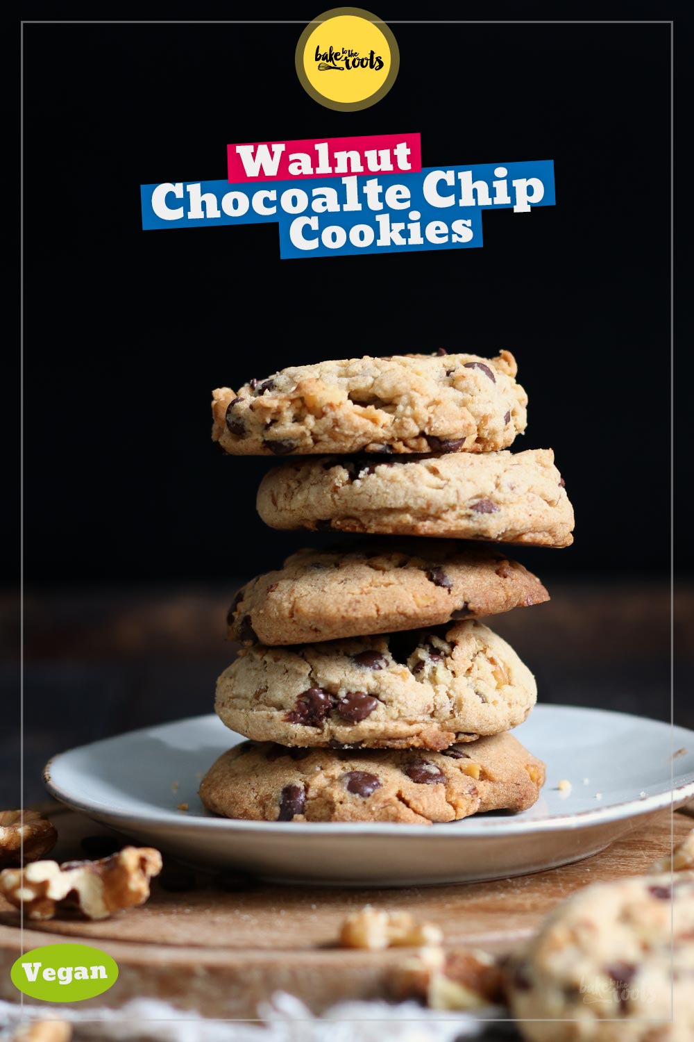 Vegan Walnut Chocolate Chip Cookies | Bake to the roots