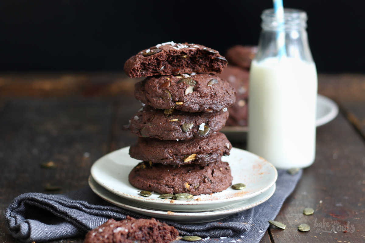 Double Chocolate Pumpkin Seed Cookies | Bake to the roots