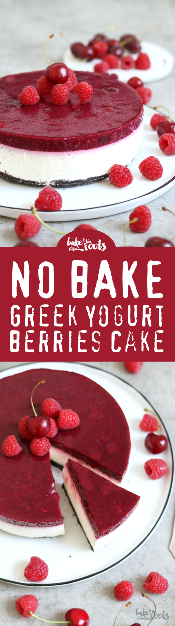 (No-Bake) Griechischer Joghurt Kuchen mit Beeren | Bake to the roots