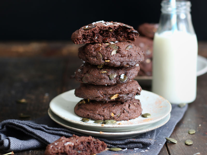 Double Chocolate Pumpkin Seed Cookies | Bake to the roots