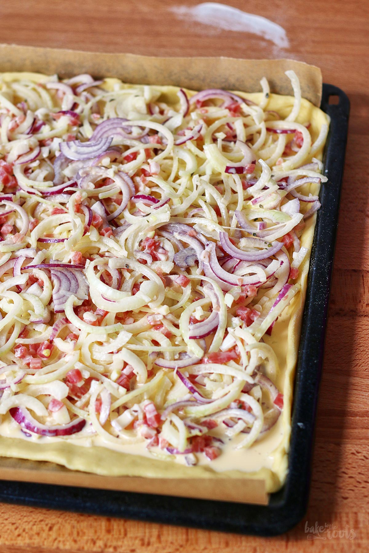German Onion Cake Tray Bake aka. Zwiebelkuchen | Bake to the roots