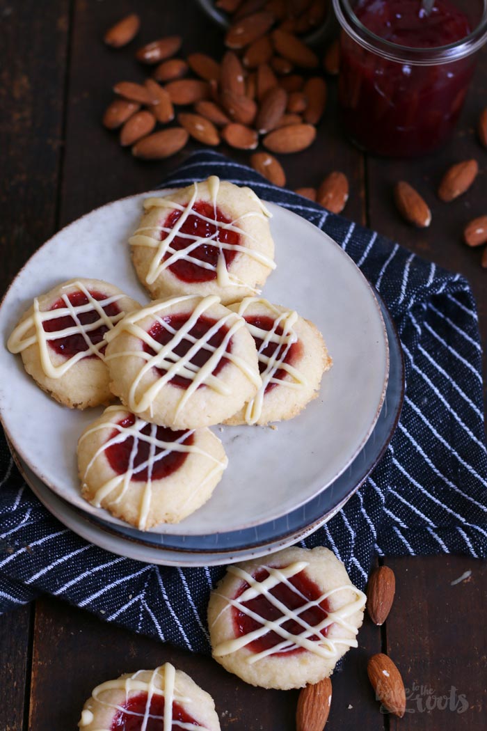 Raspberry Almond Thumbprint Cookies | Bake to the roots