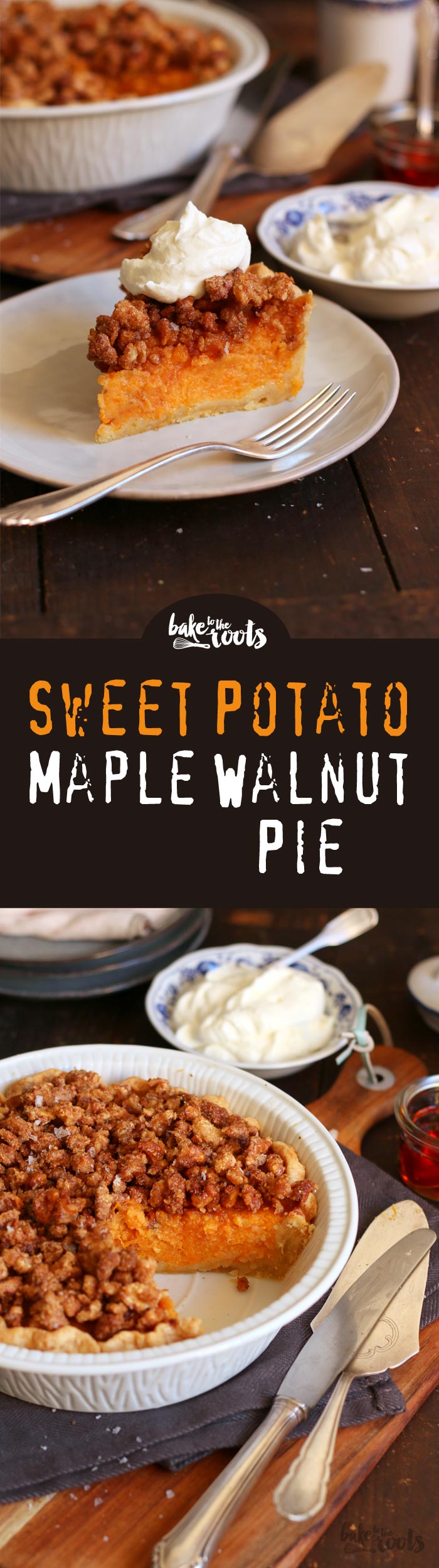 Leckerer Sweet Potato Pie mit glasierten Walnüssen und Streuseln | Bake to the roots