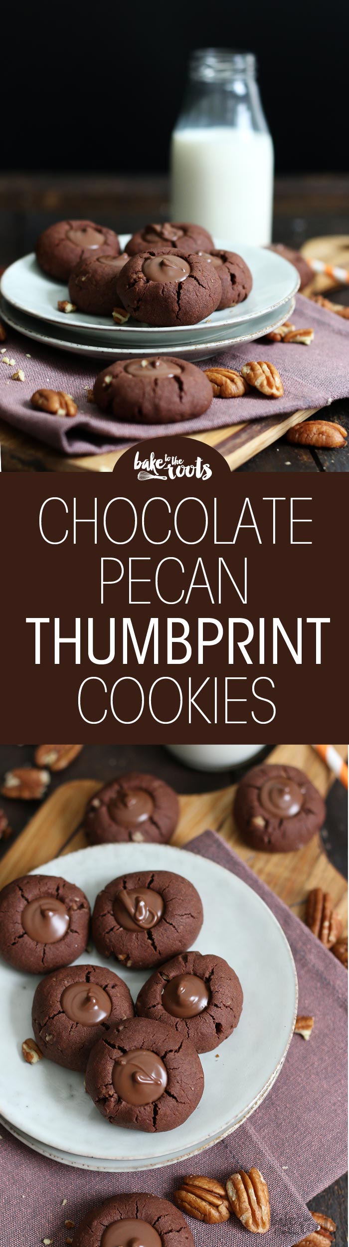 Delicious rich chocolate pecan thumbprint cookies with a chocolate filling | Bake to the roots