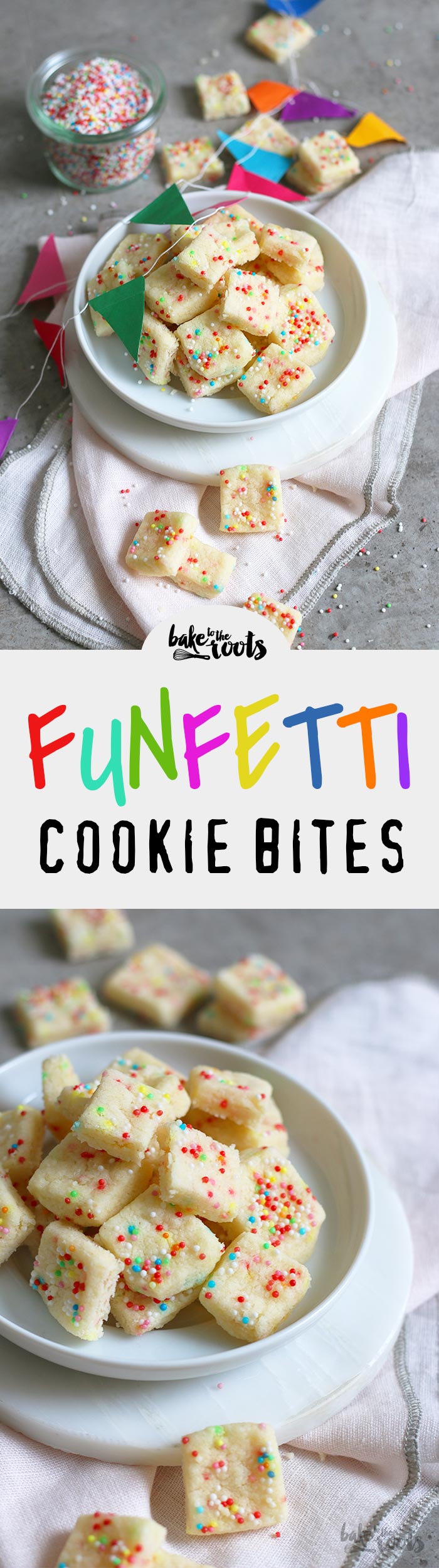 Delicious little cookie bites with colorful rainbow sprinkles. Small kids, as well as big ones, will love them for sure | Bake to the roots