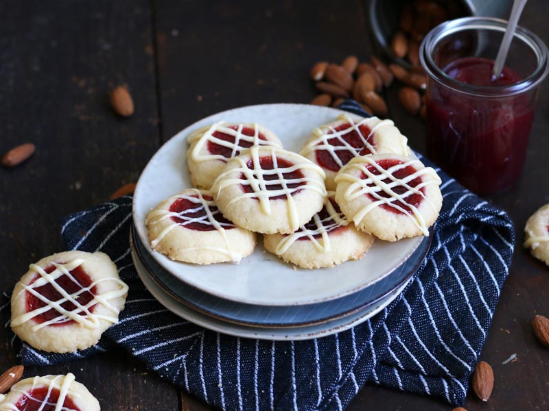 Raspberry Almond Thumbprint Cookies | Bake to the roots