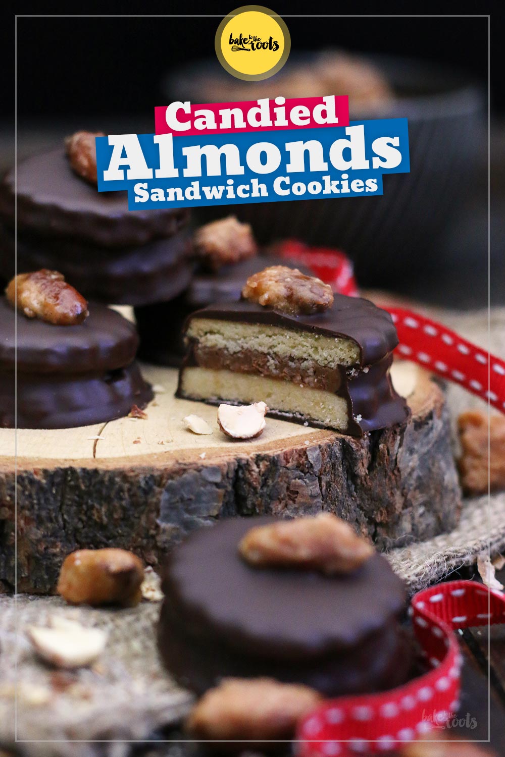 Candied Almonds & Chocolate Nougat Sandwich Cookies | Bake to the roots