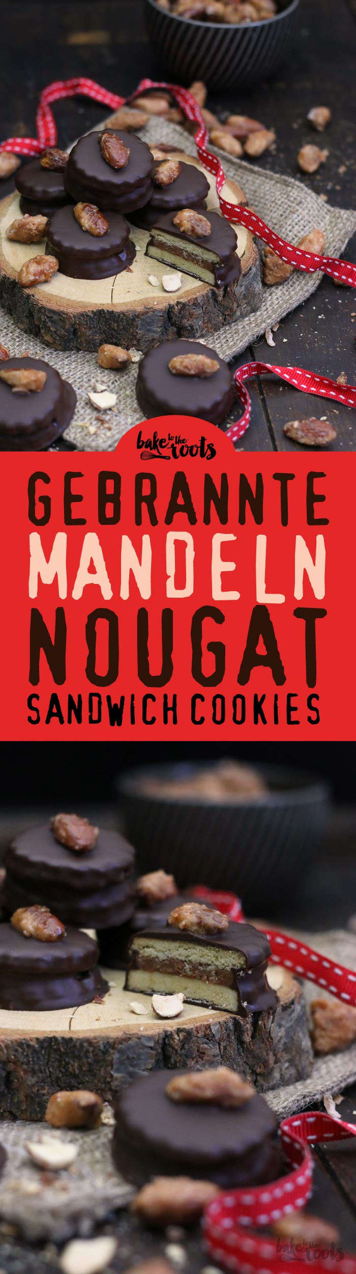 Delicious sandwich cookies with a filling of nut nougat and caramelized almonds | Bake to the roots