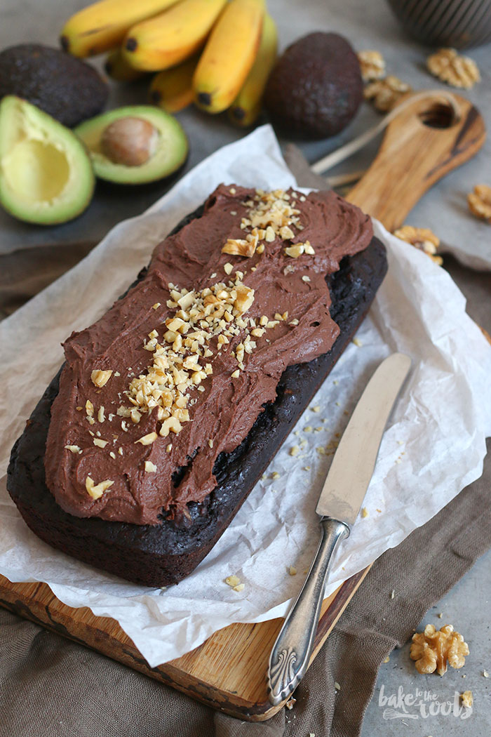Avocado Banana Walnut Chocolate Cake | Bake to the roots