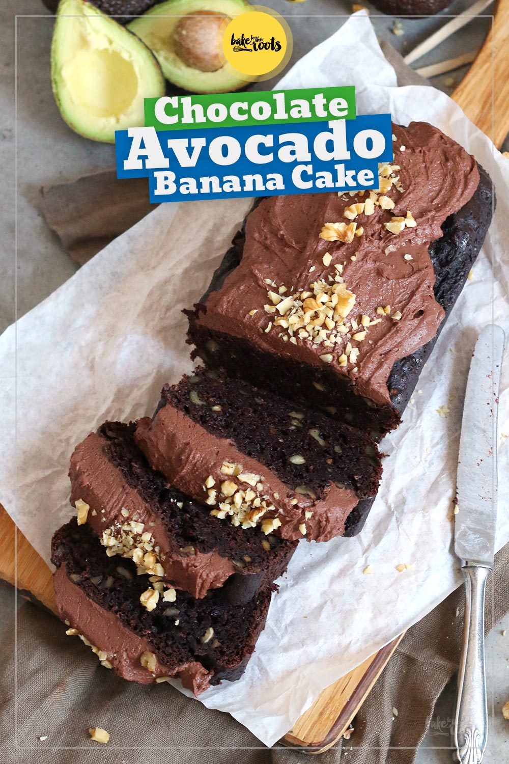 Avocado Banana Walnut Chocolate Cake | Bake to the roots