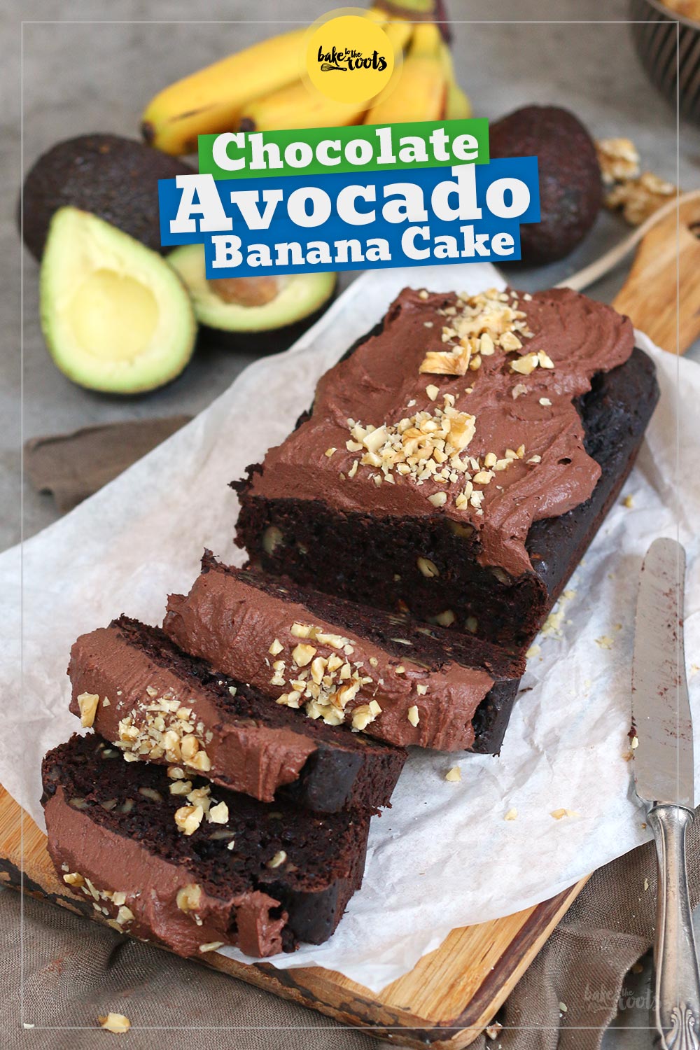Avocado Banana Walnut Chocolate Cake | Bake to the roots