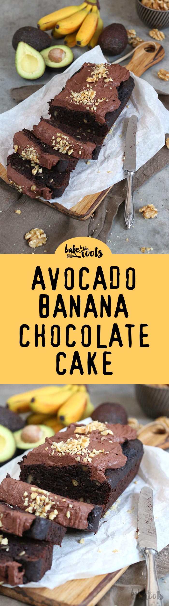 Zuckerreduzierter Schokoladenkuchen, der seine Süße durch Bananen und Avocado bekommt | Bake to the roots