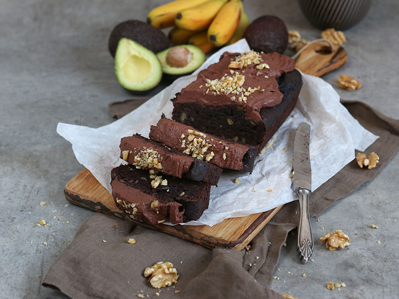 Avocado Banana Walnut Chocolate Cake | Bake to the roots