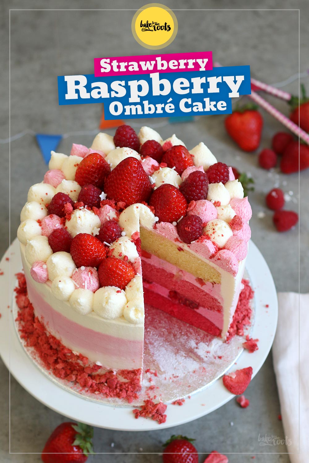 Strawberry Raspberry Ombre Cake | Bake to the roots
