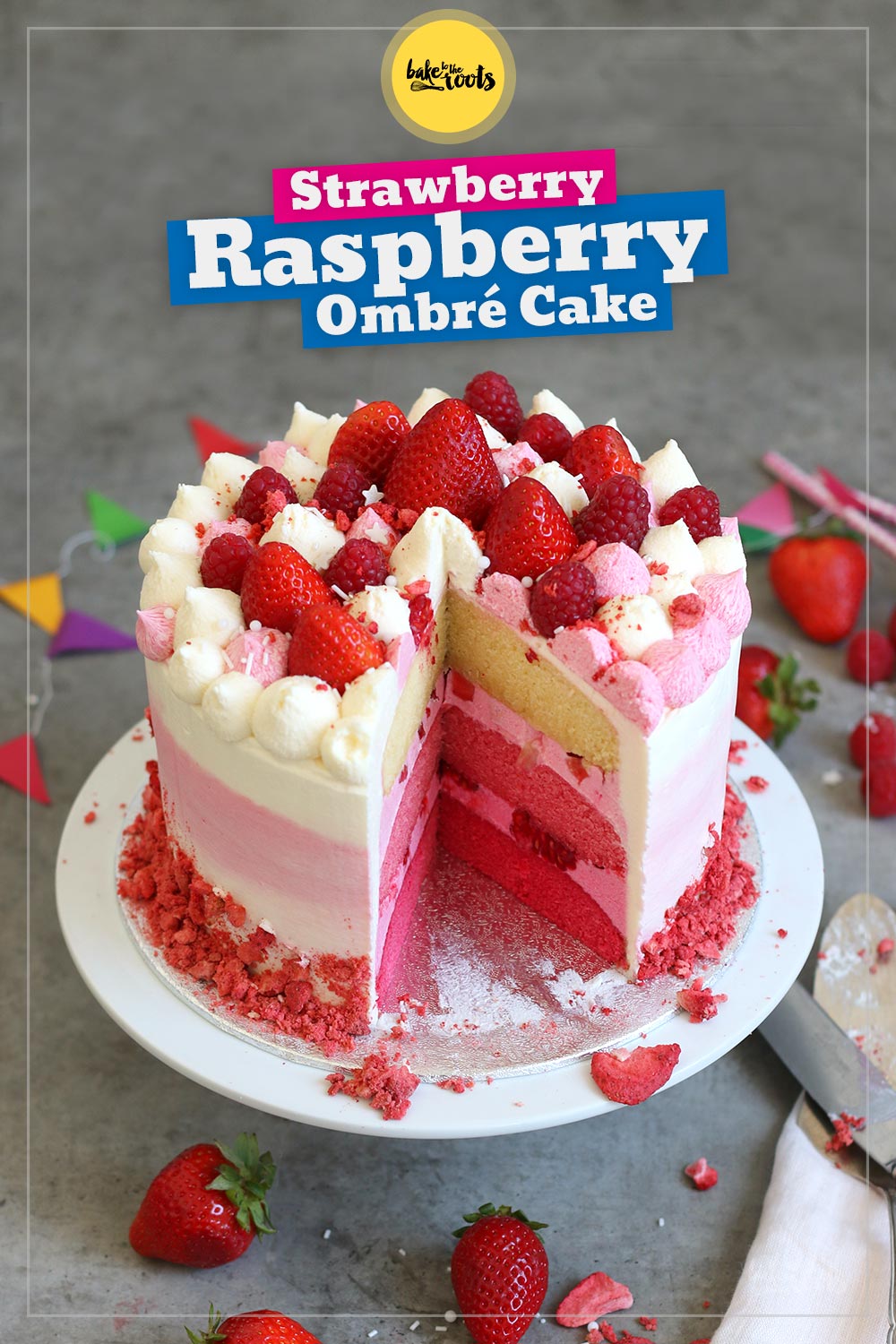 Strawberry Raspberry Ombre Cake | Bake to the roots