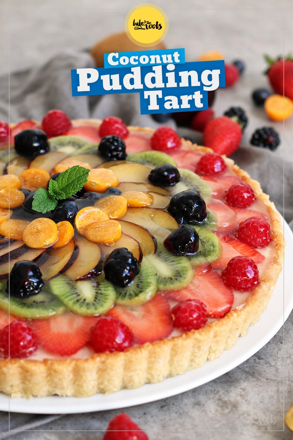 Coconut Pudding Tart with Fresh Fruits | Bake to the roots