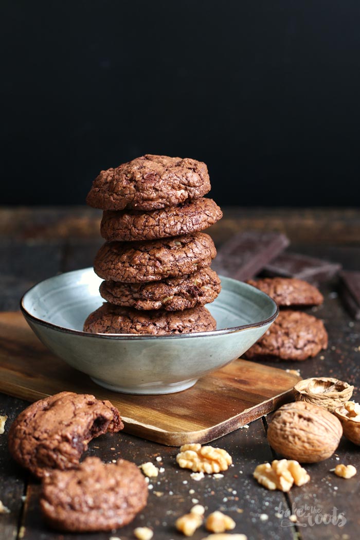 Dark Chocolate Walnut Brownie Cookies | Bake to the roots