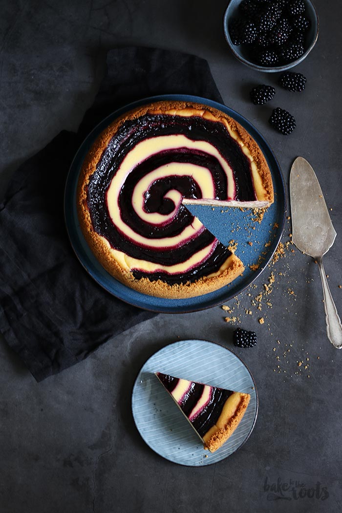 White Chocolate Blackberry Swirl Cheesecake | Bake to the roots