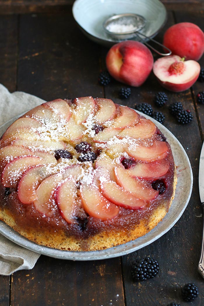Pear Blackberry Upside Down Cake | Bake to the roots