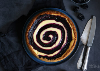 White Chocolate Blackberry Swirl Cheesecake | Bake to the roots
