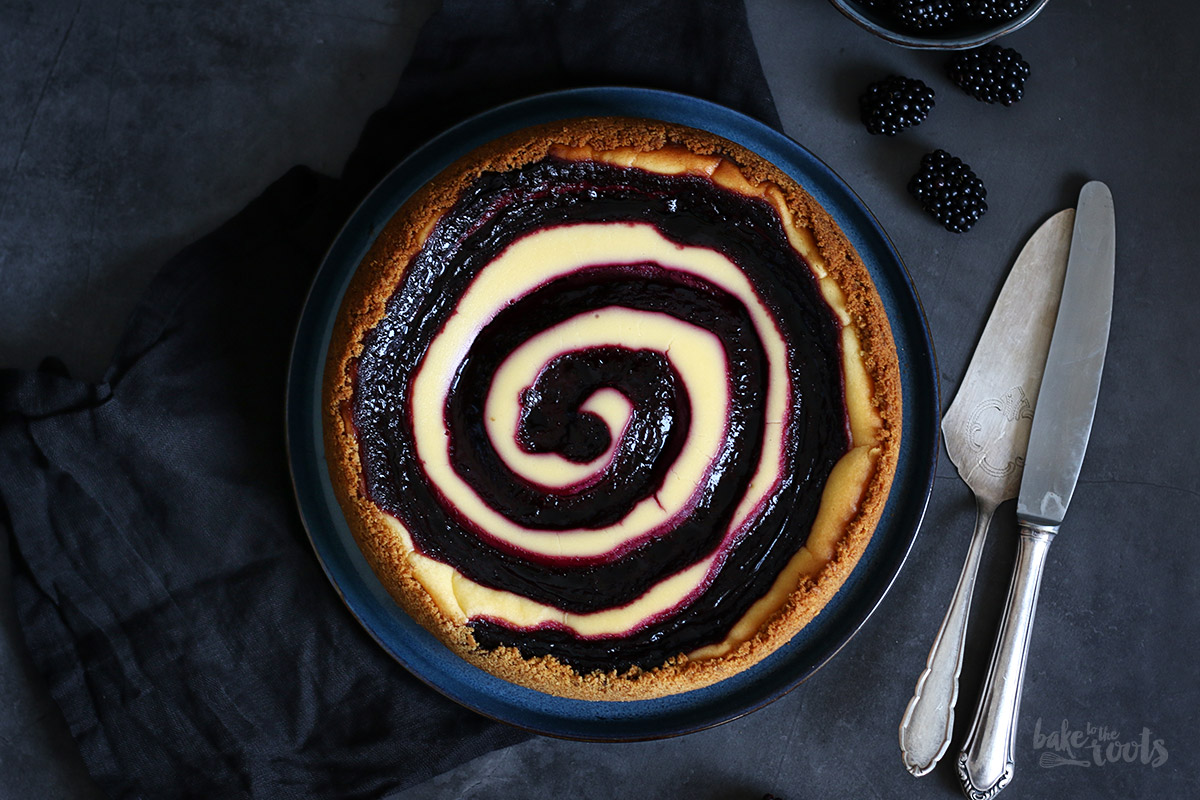 White Chocolate Blackberry Swirl Cheesecake | Bake to the roots